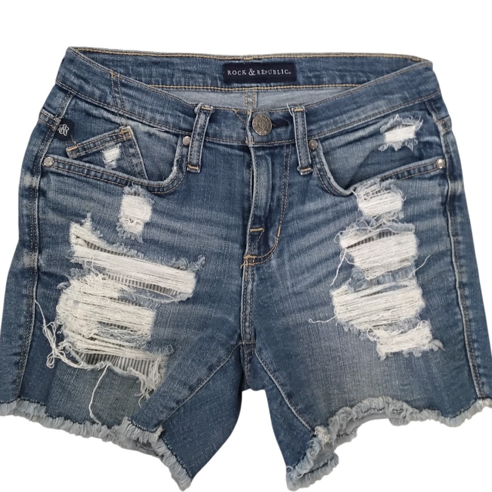 Rock & Republic Hula Distressed Denim Shorts Blue Medium Wash Size 2